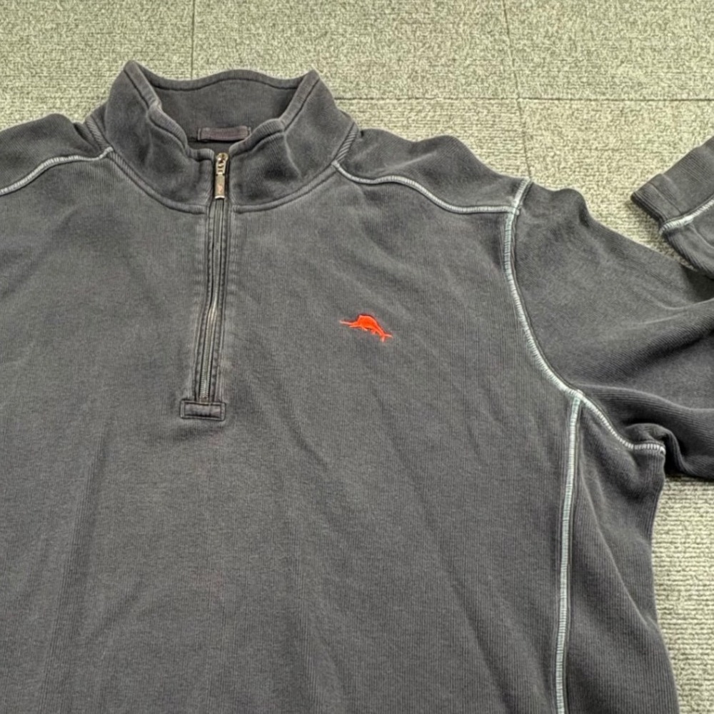 Tommy Bahama Relax Mens XXL 1/4 Zip Pullover Cotton Ribbed Knit Black Sweater
